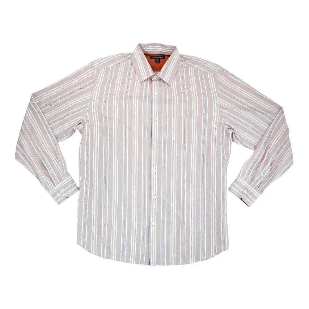 Banana Republic Shirt Mens 16 - 16.5 Large Pink Striped Long‎ Sleeve Cotton